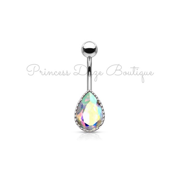 Aurora‎ Borealis Tear Drop Belly Button Ring - Picture 1 of 2